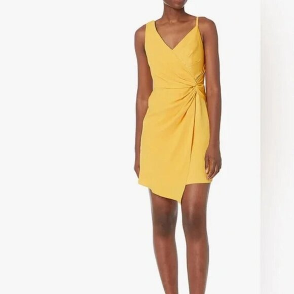 BCBGMAXAZRIA Asymmetrical Knot Wrap Evening Mini Dress Yellow ✨🔥🔥 - Picture 7 of 9